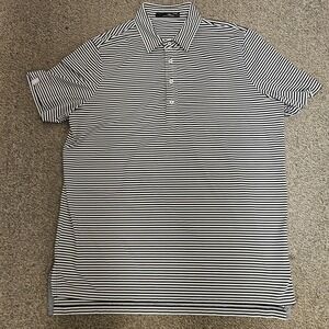 Ralph Lauren RLX Polo Shirt Mens Extra Large White & Black Striped Short Sleeve